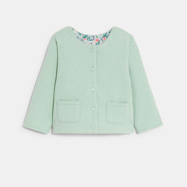 سترة بوجهين وأزرار كبس مع رسوم أزهار، باللون الأزرق للفتيات الصغيرات